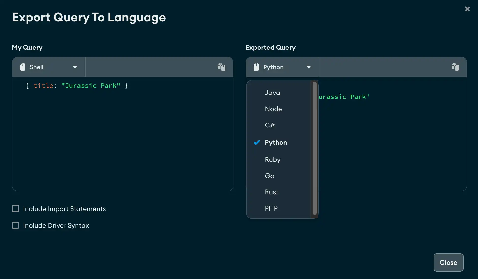 Query bar language select