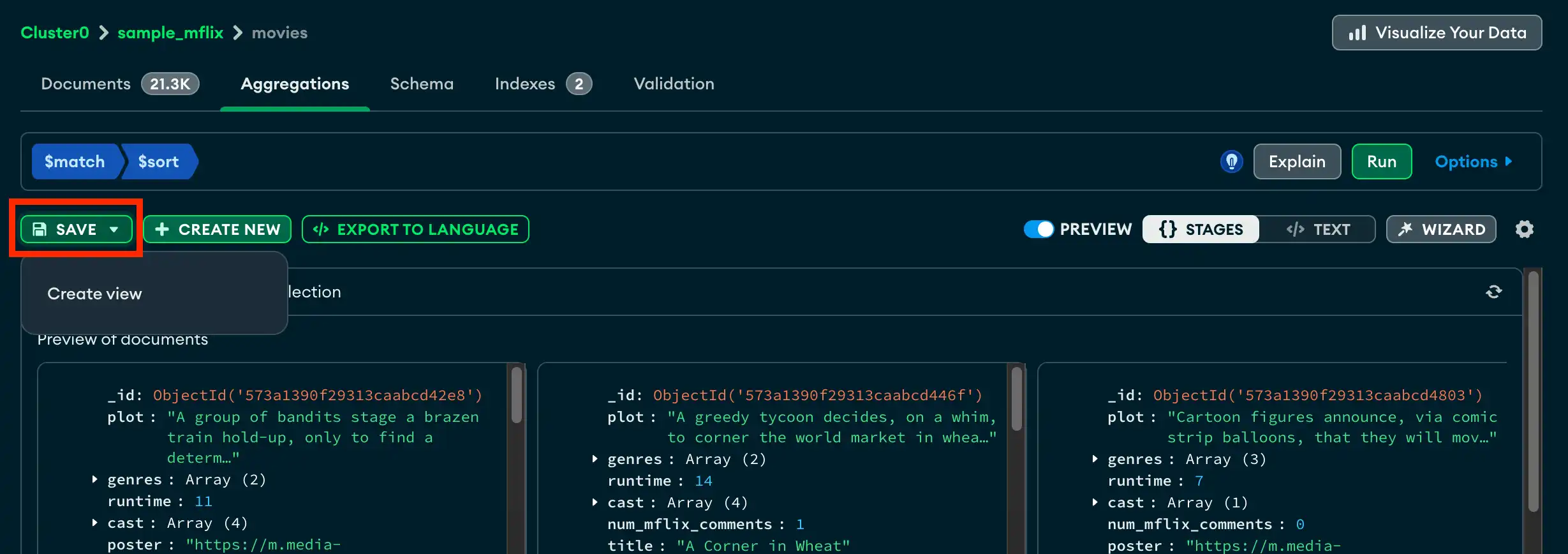 Save drop-down button