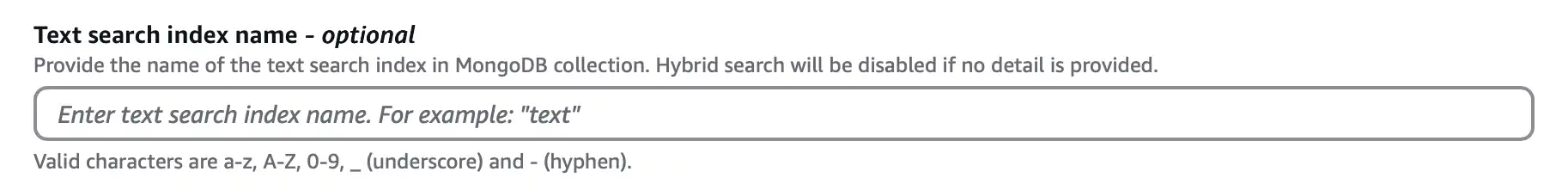 Screenshot of the vector store search index configuration section.